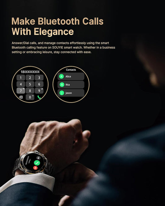 Reloj inteligente para hombre para responder/hacer llamadas para iPhone Android, pantalla AMOLED HD de 1.43 pulgadas, reloj de lujo para hombre, 400 mAh resistente reloj inteligente de frecuencia