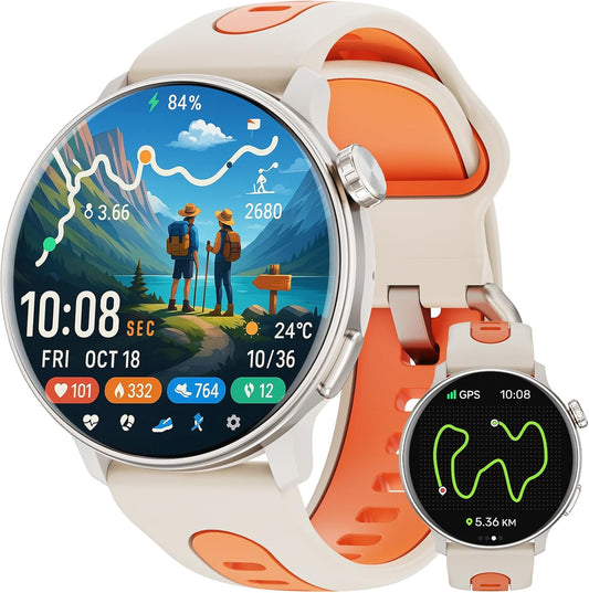 Reloj inteligente para hombres y mujeres GPS, 1.43 pulgadas AMOLED Smartwatch con brújula/barómetro/altímetro 100+ rastreador de fitness deportivo con monitor de salud para Android iOS 3ATM resistente