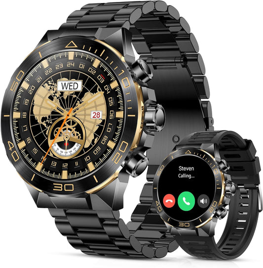 Reloj inteligente para hombre para responder/hacer llamadas para iPhone Android, pantalla AMOLED HD de 1.43 pulgadas, reloj de lujo para hombre, 400 mAh resistente reloj inteligente de frecuencia
