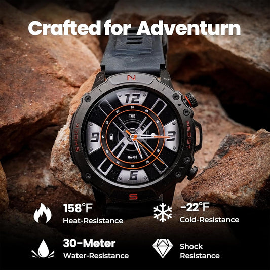 WalkerFit Reloj inteligente militar resistente para hombre, 1.43 pulgadas, reloj inteligente AMOLED, siempre encendido, resistente al agua 3 ATM para nadar, monitor de sueño preciso de recursos